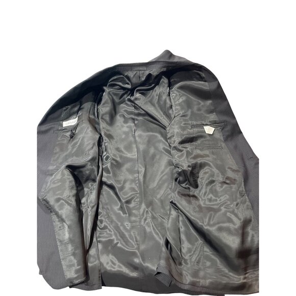 Calvin Klein Mens Black Pinstripe Wool Suit Jacket Blazer 2-Button 46L - Picture 11 of 11